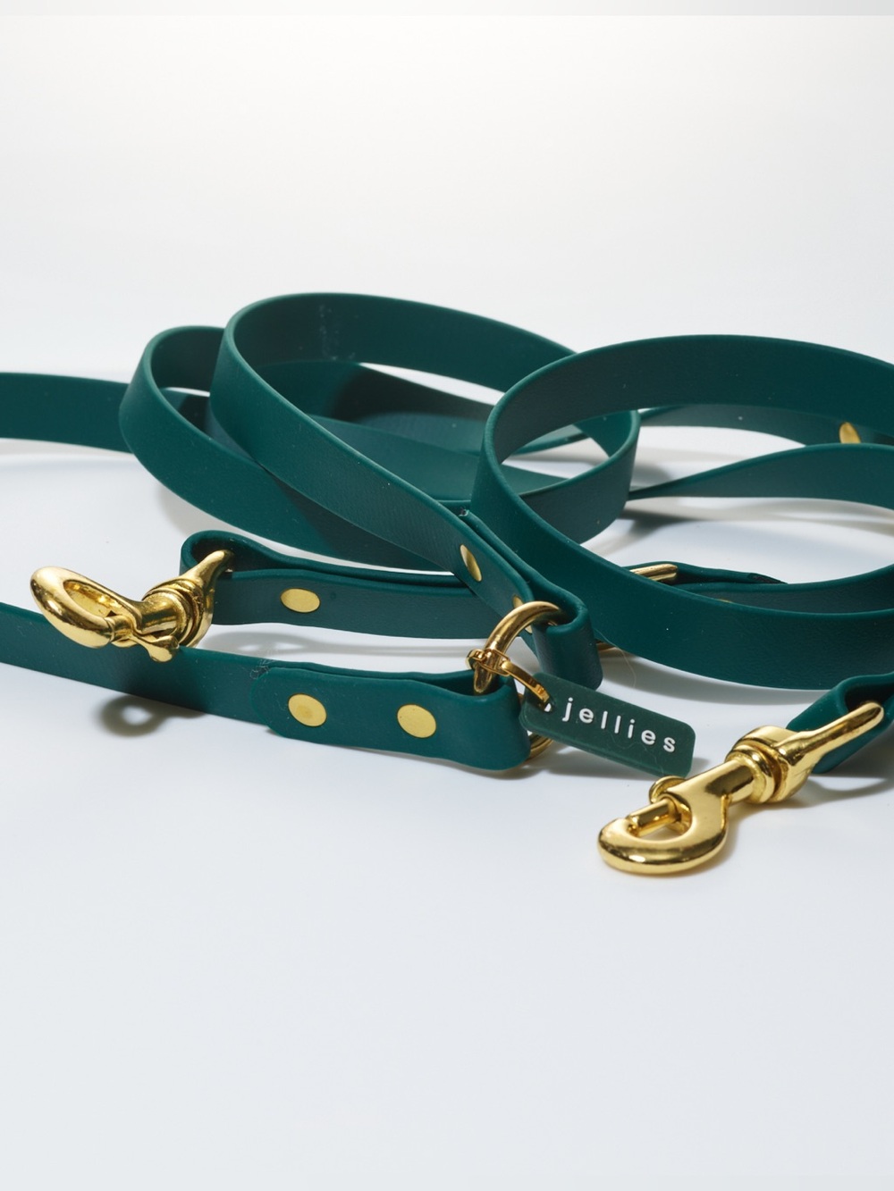 Houndcollection Jellies hands free Teal Dog waterproof Leash with Gold Hardware